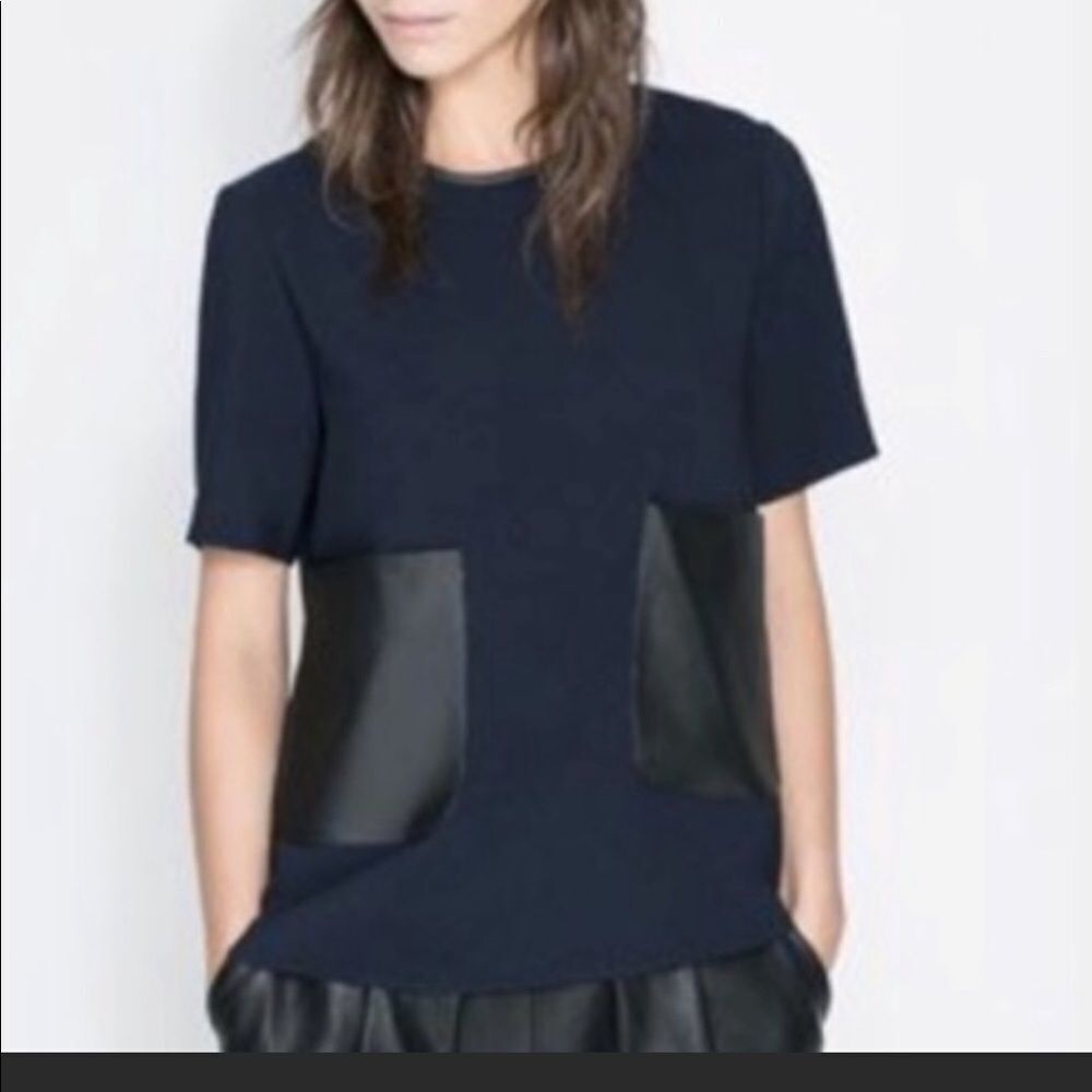 Zara blouse with fux leather pockets